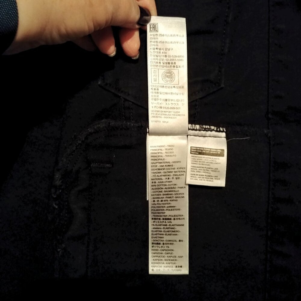 Levi's Black Hybrid Denim Hoodie Original Trucker Jacket Size XL - Picture 10 of 14